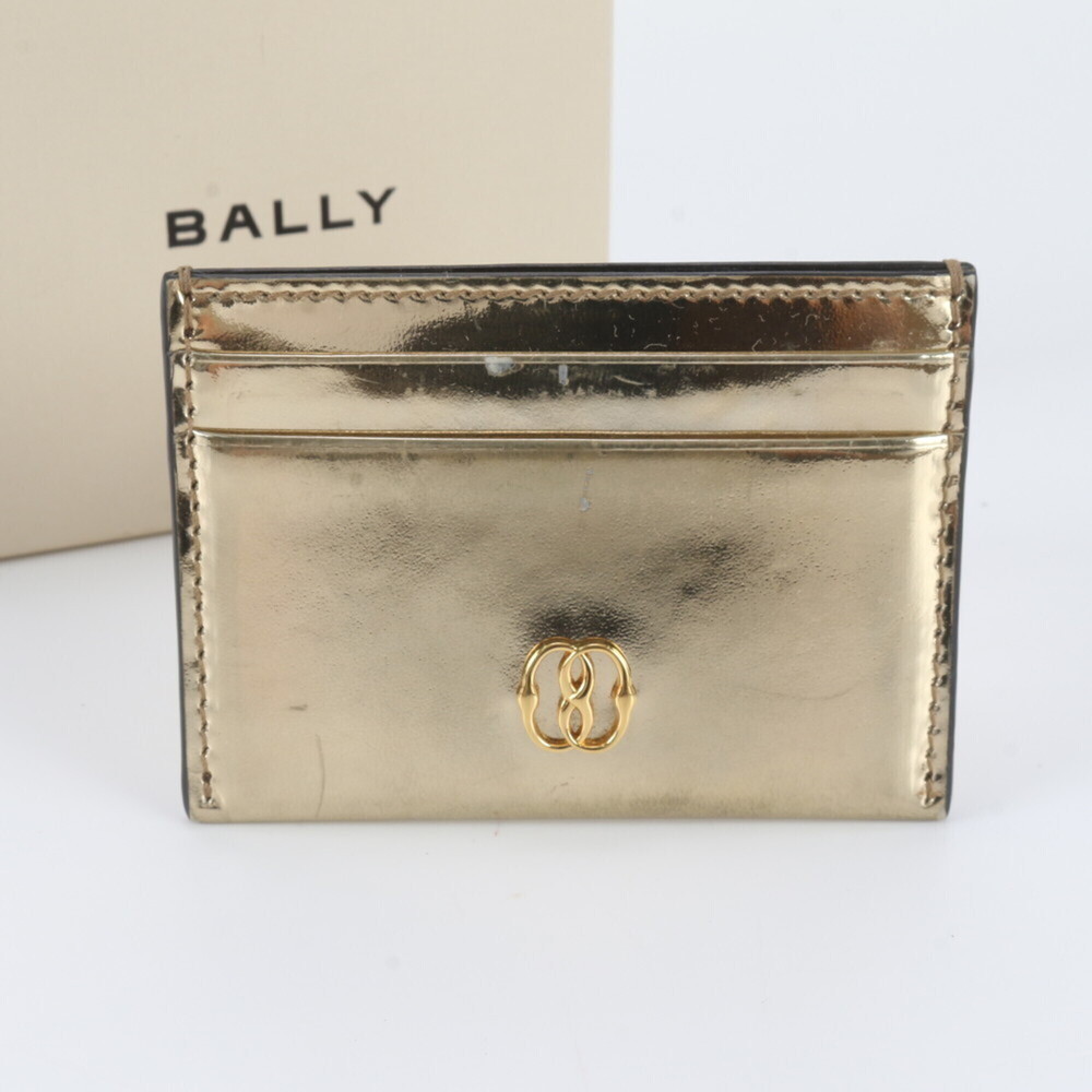 Bally Emblem Leather Business Card Holder/Card Case, Compact Gold, Women's